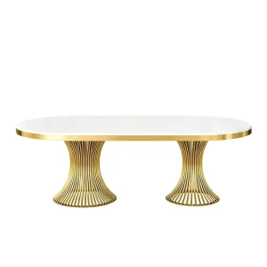 Golden Hotel Table for Banquet and Event Luxury Stainless Steel Wedding Oval Tables