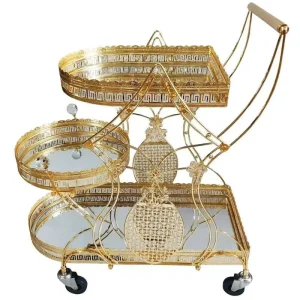 Golden Iron Modern Hotel Trolley Premium Metal Buffet Car Cart for Home Bar Kitchen & Dining