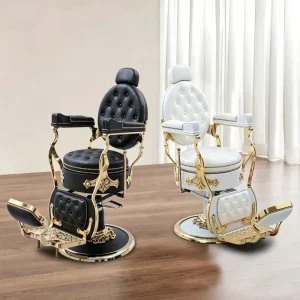 Golden Luxury Vintage Barber Chair with Hydraulic Pump Height Adjustable Recline Shaving Chair for Salon Hair Styling
