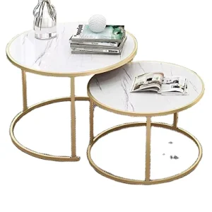 Golden Modern Metal Coffee Table Set for Living Room Round Design