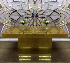 Golden Modern Outdoor Wedding Bride and Groom Table