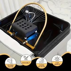 Golden Round Tube Head Wash Accessory Adjustable Up and Down 45 Degree Angle Flipable Pillow Head Spa Waterfall Frame