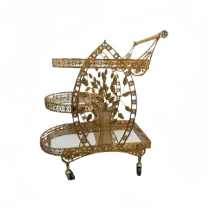 Golden Stainless Steel Dining Kitchen Service Trolley Tray Coffee Tea Wheel Mirrored Hotel Cart