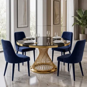 Golden Woven Pedestal Round Table with Glass Top for Hotel Banquet Wedding Event Restaurant