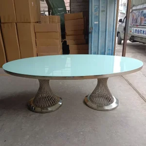 Good Quality Party Hotel Furniture Stainless Steel Gold Black Glass Luxury Wedding Oval Banquet Tables