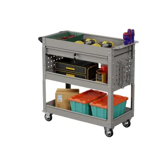 Gray 4 Wheel Big Rolling Tool Storage Cart with Ball Bearing Slides for Garage and Warehouse