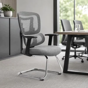 Gray Mesh Visitor Office Chair Ergonomic Conference Guest Chair with Chrome Cantilever Frame for Meeting Room