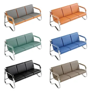 Green Leather Airport Waiting Room Bench Chair 3 Seat Salon Customer Waiting Sofa Chair Bench