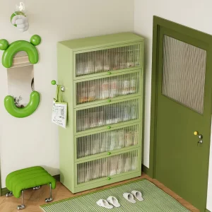 Green Metal Shoe Rack Cabinet with Rounded Corners Multi layer Outdoor Shoe Storage Cabinet Suitable for Patios