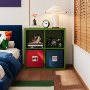 Green Metal TV Cabinet for Living Room Industrial Design with Modular Shelves