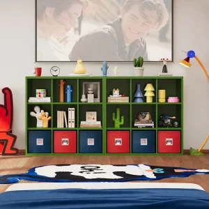Green Metal TV Stand with Open Cube Shelves for Bedroom Minimalist Modular Storage Cabinet