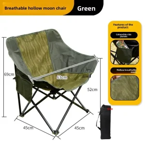 Green Powder Coated Steel Folding Chair with Breathable Mesh Back for Outdoor Camping Garden Fishing Beach Party Use