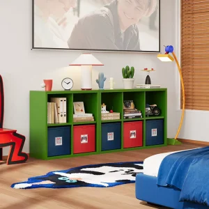 Green Steel Modular TV Cabinet for Bedroom with Open and Closed Storage Grids