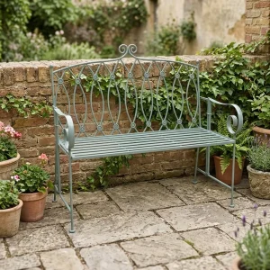Green Wrought Iron Outdoor Benches White Decor Patio Benches