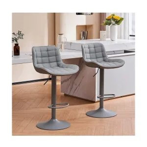Grey Bar Stool Set of 2 Adjustable Swivel Metal Thickened Bar Chairs with Back Light Gray Home and Kitchen Island Stools