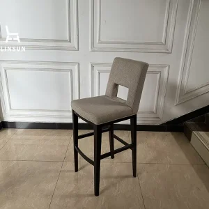 Grey Fabric Cotton Bar Chair Modern Restaurant Wooden Bar Furniture BC022