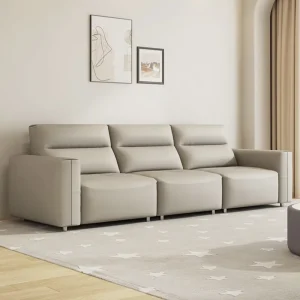 Grey Genuine Leather Chesterfield Sofa Retro Luxury Simple Style Convertible Extendable for Living Rooms & Hotels