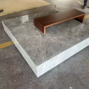 Grey Italian Marble Frame with Walnut Canaletto Veneer Detail Modern Convertible Living Room Coffee Table