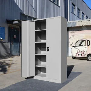 Grey Steel 2 Door Lockable Filing Cabinet with Modern Design Customizable Drawers for Bedroom and Office Storage