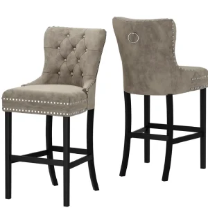 Grey Upholstered Counter Height Bar Stools Set of 2 Velvet Tufted Bar Stools with Back 27 High Back Bar Chair