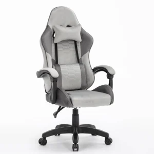 Grey Velvet Fabric High Back Ergonomic Computer Chair with Lumbar Support Task Chair with Linkage Armrests