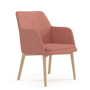 Guangdong Chair Factory Solid Firm Wood Legs Dusyt Pink High End Fabric Molded Foam Office Waiting Reception Lounge Chairs