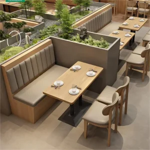 Guangzhou Factory Customize Commercial Restaurant Dining Chairs Bar Pub Table and Chair Set Solid Wood Booth for Coffee Shop