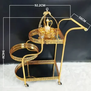 Guitar Shaped Metal Kitchen Trolley Tray Trolley for Coffee Tea Luxury Style Wheel Mirrored Hotel Trolley Cart