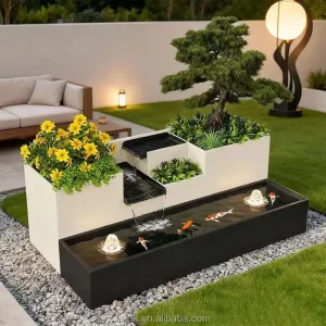 H182 Home Balcony Patio Furniture LED Waterfall Planter Mini Cascading Water Landscape With LED Light Shopping Mall Furniture