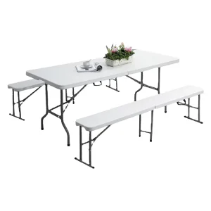 HDPE Plastic Foldable Steel Frame Table Portable Rectangular Outdoor Dining Picnic Table for Camping Park Garden Courtyard