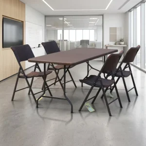 HDPE Rattan Plastic Conference Chairs and Tables Set Brown Plastic Folding Table for Meetings