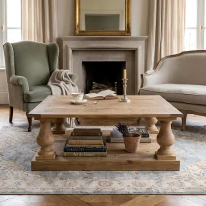HL290 120 Hoolnn French Antique Solid Recycled Wood Square Coffee Table for Living Room Furniture