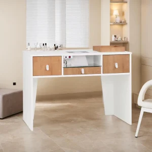 HONGZI Modern Wood Manicure Table Electric Dust Collector 2 Dust Bags Beauty Nail Art Desk Built-in Socket Salon Nail Supplies