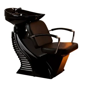 Hair Salon Barber Shop Flushable Semi Reclining Shampoo Chair with Leather Metal Frame Rotatable Design Luxury Style