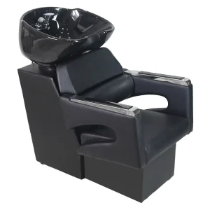 Hair Salon Ceramic Basin Shampoo Bed Leather Upholstery Wood Frame Modern Minimalist Design Armrests for Barber Shop