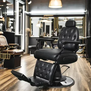 Hair Salon Equipment Round Back Black Barber Chair Heavy Duty