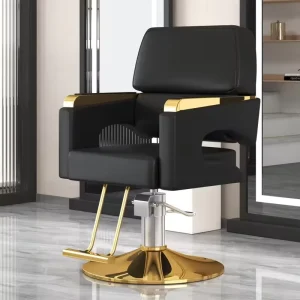 Hair Salon Furniture Armchair Can Rotate and Lift Reclining Stainless Steel Black Metal Leather Barber Chair
