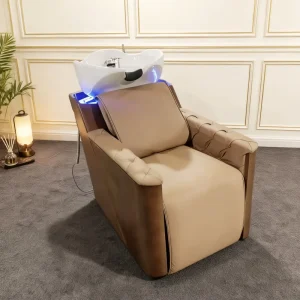 Hair Salon Modern Wood Washing Hair Station Barber Shop Beauty Salon Electric Shampoo Chair Ceramic Basin Shampoo Station