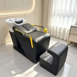 Hair Salon Semi Reclining Leather Shampoo Chair with Minimalist Design Quick Wash Feature Factory Direct Sales