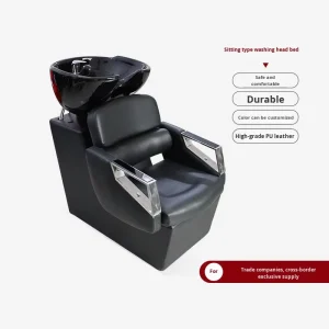 Hair Salon Shampoo Bed Semi Reclining Seated Type Water Flushing Head Wash Bed Armrests Leather Shampoo Chair