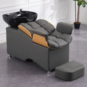 Hair Wash Modern Design Semi-Reclining PU Synthetic Leather Ceramic Basin Outdoor Beauty Living Room Bathroom Shampoo Chair