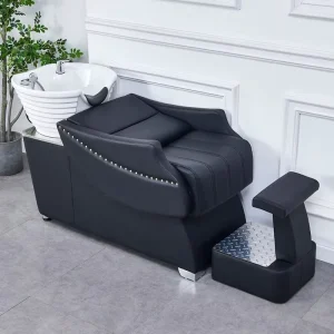Hairdressing Salon Living Room Shampoo Chair Semi Lying Water Flushing Handrails Ceramic PU Leather Minimalist Modern Design