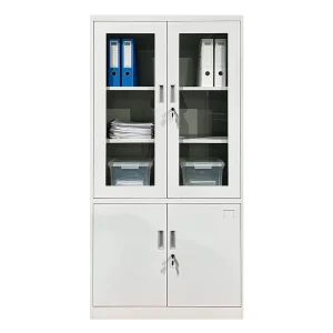 Half Glass Half Solid Door Steel Filing Cabinet with Adjustable Shelves for Office Document Display Storage