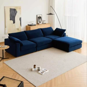 Half House Blue Fabric Modular Sectional Sofa Set for Apartment Hotel Use Sponge-Filled L-Shaped Modern Customizable Living Room