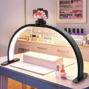Half Moon Light for Nail Desk 29in LED Arch Nail Tech Table Lamp with Phone Holder Salon Professional Desk Light