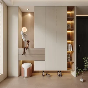Hallway Teak Entryway Living Room White Adjustable Shoe Cabinets with Bench and Coat Rack for Home