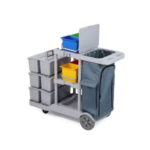 Hand Push Eco Friendly Plastic Hospital Hotel Commercial Janitorial Cleaning Mobile Cart Trolley Knock down Structure Wheels