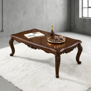 Hand carved Solid Wood Coffee Table with Floral Ornament Scalloped Wavy Edge Modern Design Durable Construction for Living Room