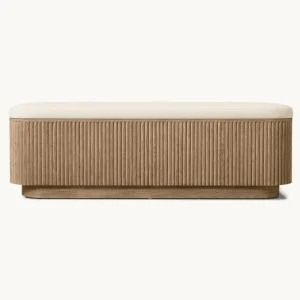 Handcrafted Solid Oak Tufted Soft Eco Friendly Modern Storage Bench Ottoman Minimalist Style for Living Room Furniture Set