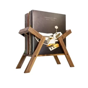 Handcrafted Sustainable Solid Wood Non Folding Record Storage Rack Modern Magazine Display Holder